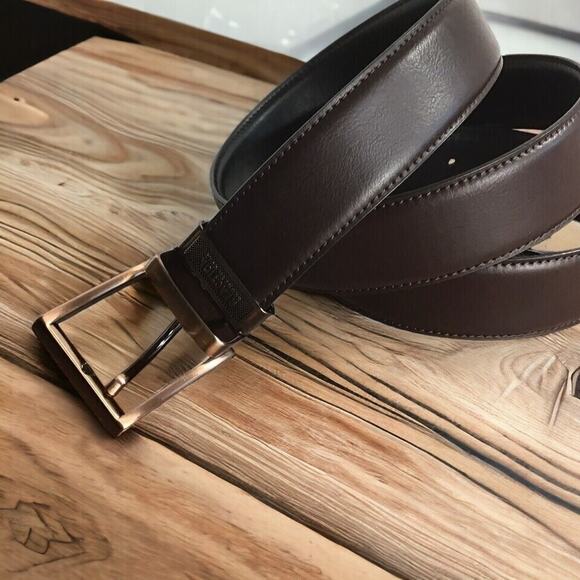 Kenneth Cole Reaction Mens XL Brown Faux Leather Adjustable Belt Polished Buckle - Picture 5 of 16